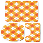 White And Orange Argyle Pattern Print 3 Piece Bath Mat Set