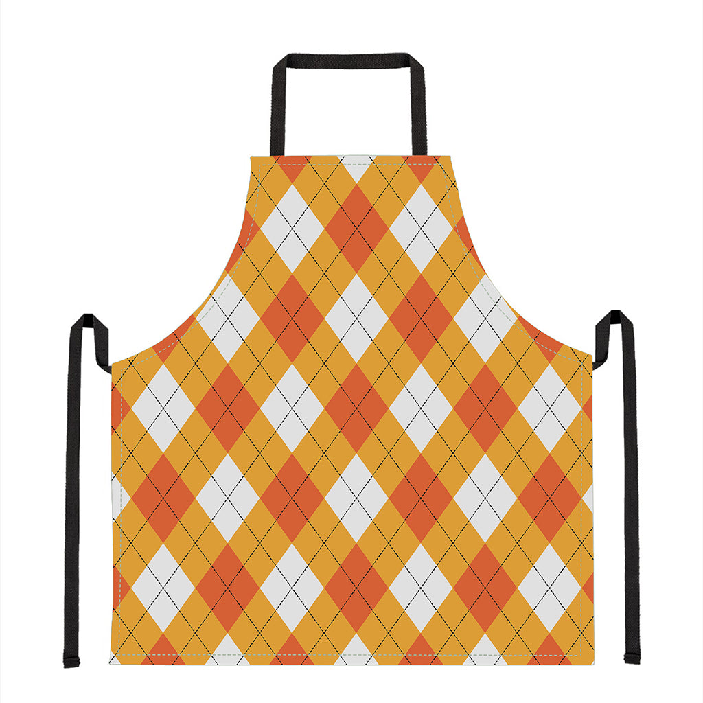 White And Orange Argyle Pattern Print Apron