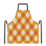 White And Orange Argyle Pattern Print Apron