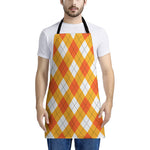 White And Orange Argyle Pattern Print Apron