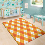 White And Orange Argyle Pattern Print Area Rug