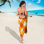 White And Orange Argyle Pattern Print Beach Sarong Wrap