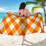 White And Orange Argyle Pattern Print Beach Sarong Wrap
