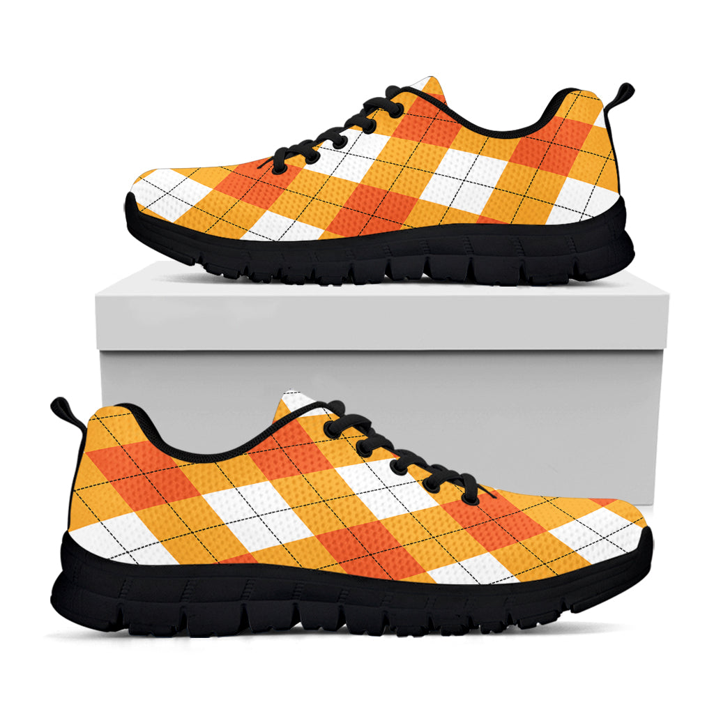 White And Orange Argyle Pattern Print Black Sneakers