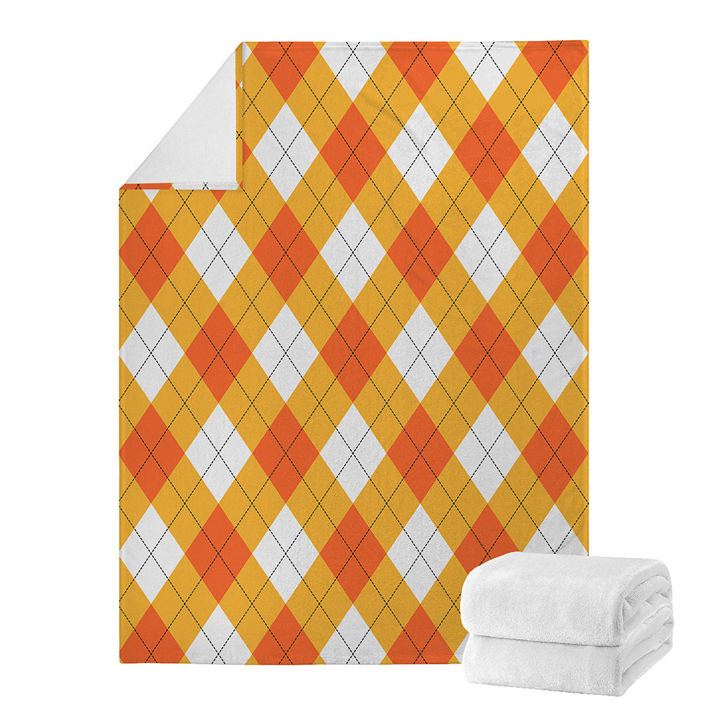 White And Orange Argyle Pattern Print Blanket