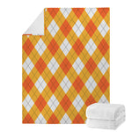 White And Orange Argyle Pattern Print Blanket