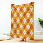 White And Orange Argyle Pattern Print Blanket