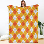 White And Orange Argyle Pattern Print Blanket