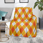 White And Orange Argyle Pattern Print Blanket