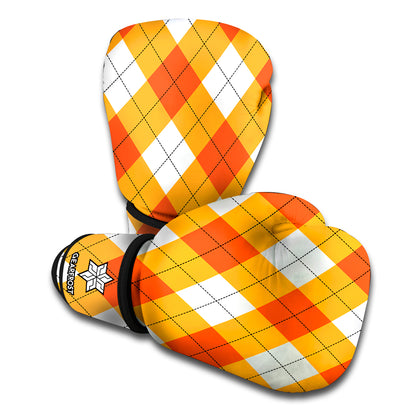 White And Orange Argyle Pattern Print Boxing Gloves