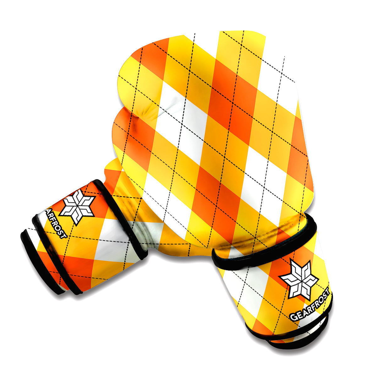White And Orange Argyle Pattern Print Boxing Gloves