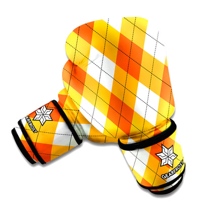 White And Orange Argyle Pattern Print Boxing Gloves