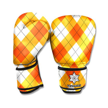 White And Orange Argyle Pattern Print Boxing Gloves