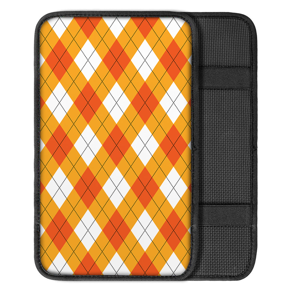 White And Orange Argyle Pattern Print Car Center Console Cover