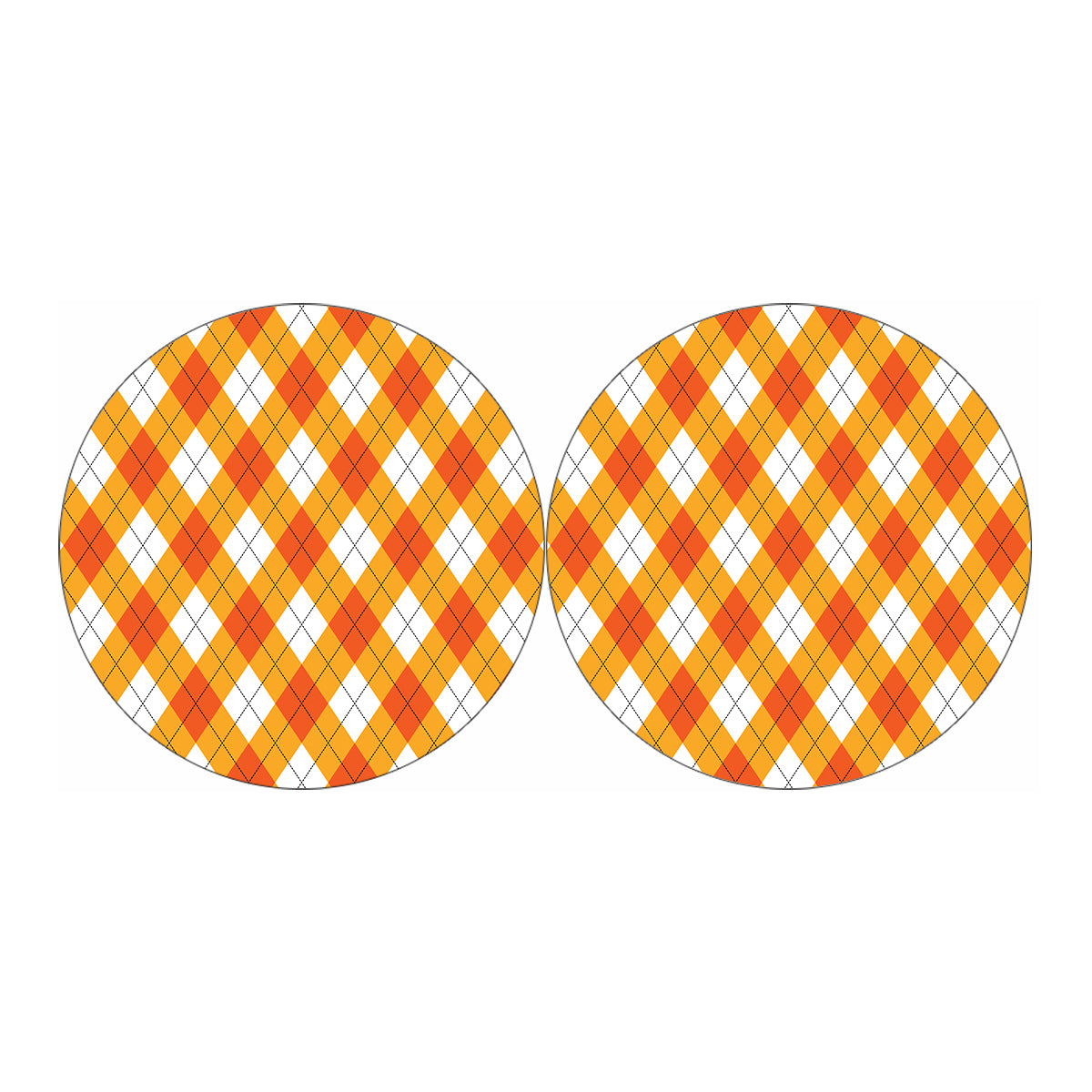 White And Orange Argyle Pattern Print Car Coasters