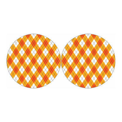 White And Orange Argyle Pattern Print Car Coasters