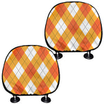 White And Orange Argyle Pattern Print Car Headrest Covers