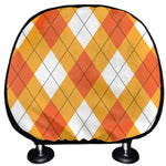 White And Orange Argyle Pattern Print Car Headrest Covers