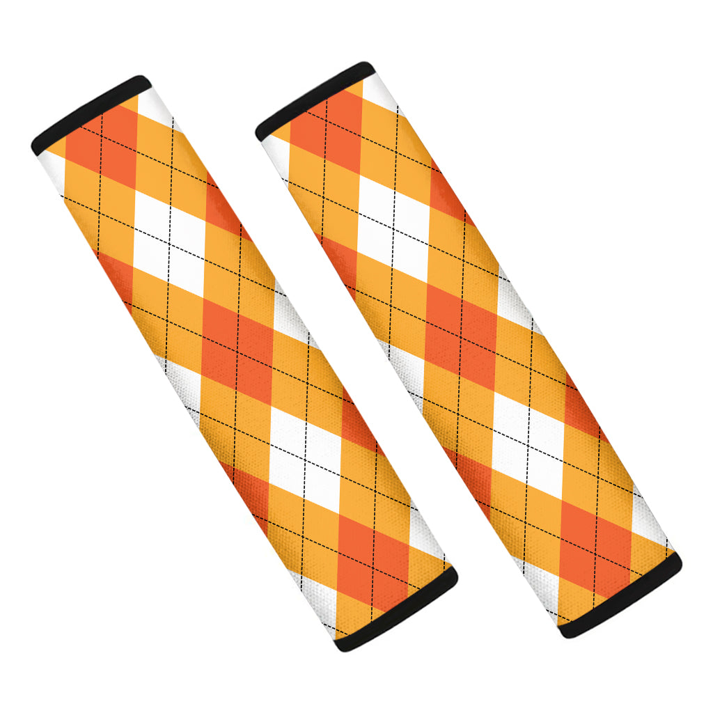 White And Orange Argyle Pattern Print Car Seat Belt Covers