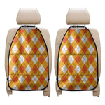 White And Orange Argyle Pattern Print Car Seat Organizers