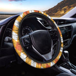 White And Orange Argyle Pattern Print Car Steering Wheel Cover