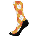 White And Orange Argyle Pattern Print Crew Socks