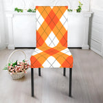 White And Orange Argyle Pattern Print Dining Chair Slipcover
