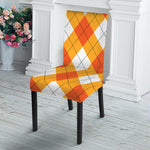White And Orange Argyle Pattern Print Dining Chair Slipcover