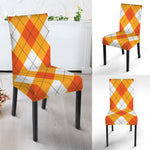 White And Orange Argyle Pattern Print Dining Chair Slipcover