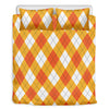 White And Orange Argyle Pattern Print Duvet Cover Bedding Set