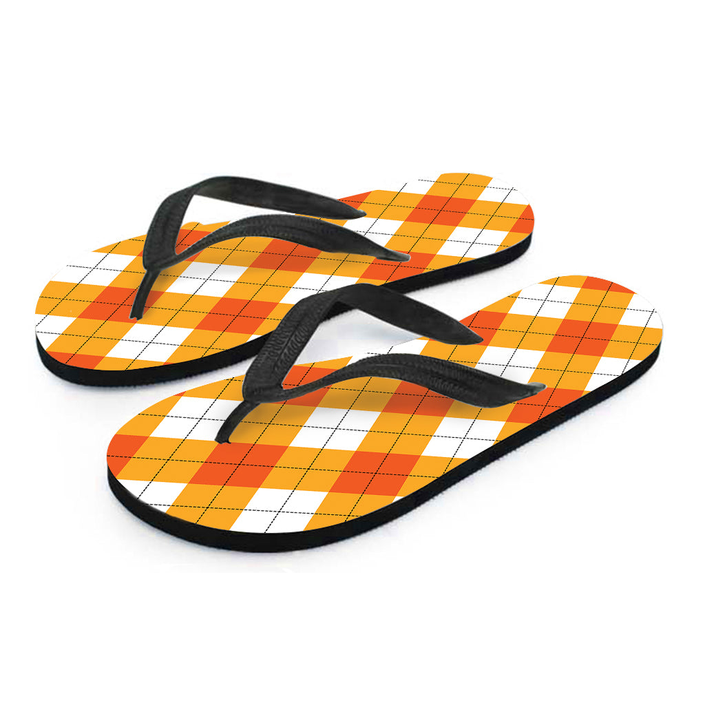 White And Orange Argyle Pattern Print Flip Flops