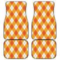 White And Orange Argyle Pattern Print Front and Back Car Floor Mats