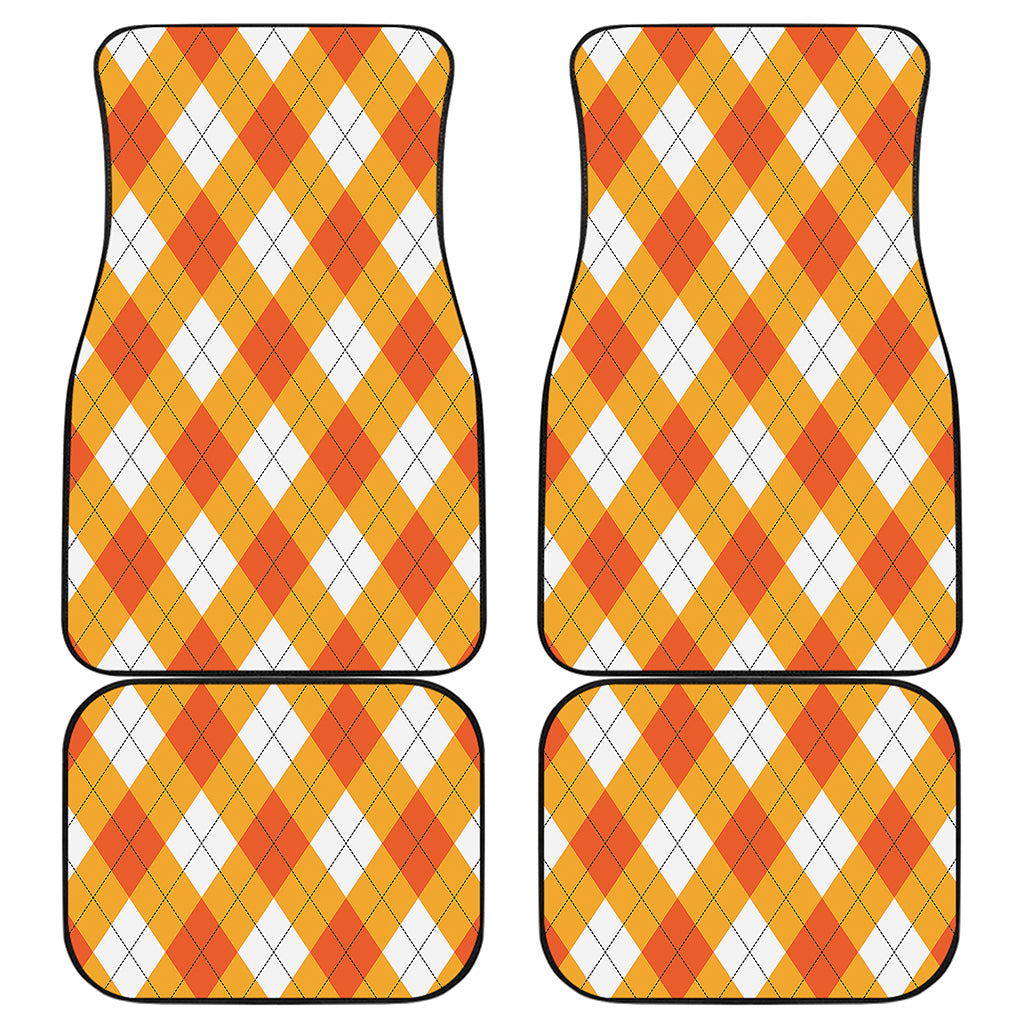 White And Orange Argyle Pattern Print Front and Back Car Floor Mats