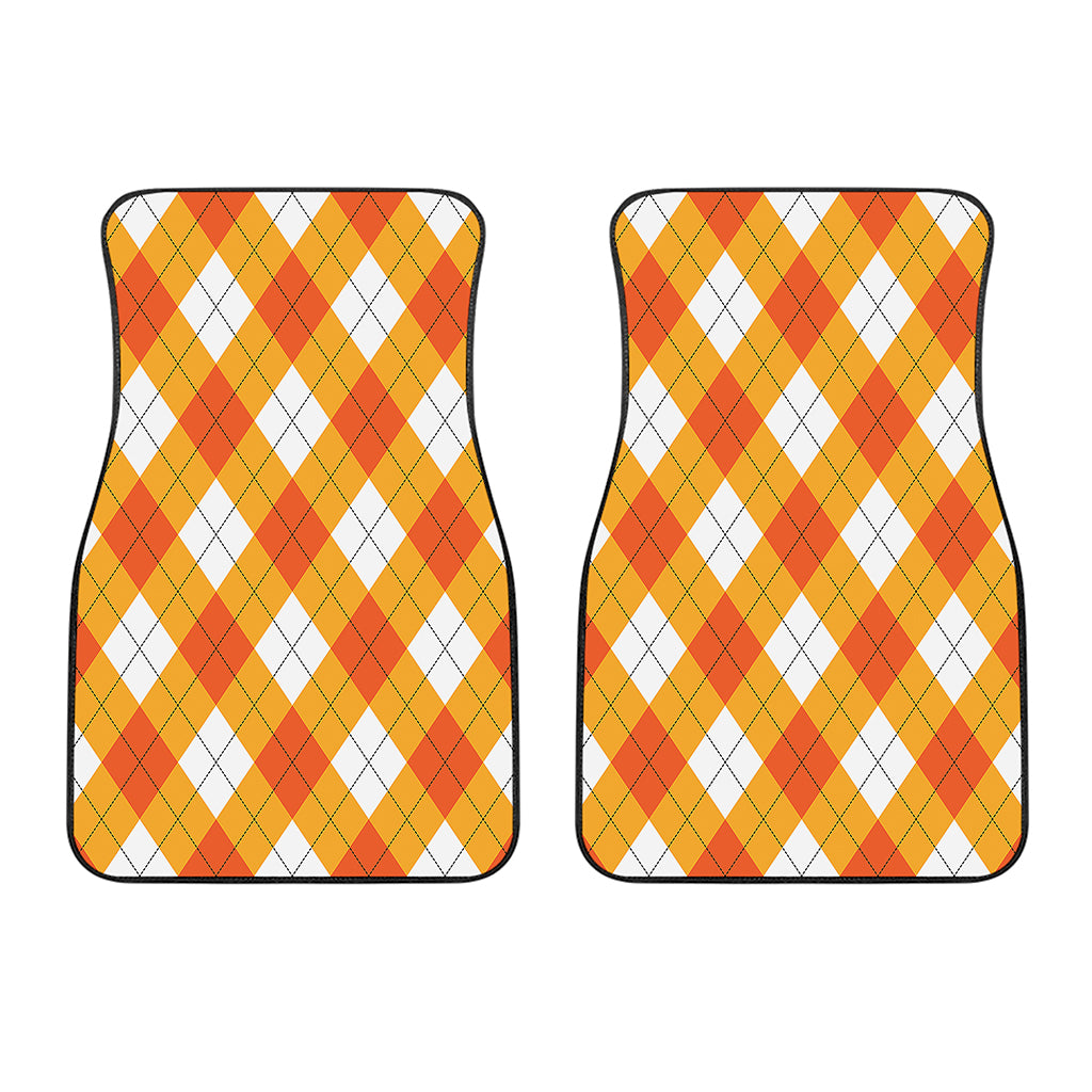 White And Orange Argyle Pattern Print Front Car Floor Mats