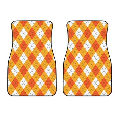 White And Orange Argyle Pattern Print Front Car Floor Mats