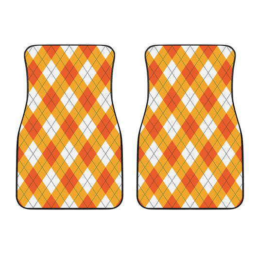White And Orange Argyle Pattern Print Front Car Floor Mats