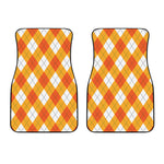 White And Orange Argyle Pattern Print Front Car Floor Mats