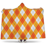 White And Orange Argyle Pattern Print Hooded Blanket