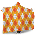 White And Orange Argyle Pattern Print Hooded Blanket