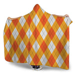 White And Orange Argyle Pattern Print Hooded Blanket