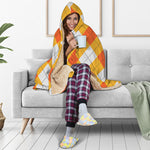 White And Orange Argyle Pattern Print Hooded Blanket