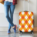 White And Orange Argyle Pattern Print Luggage Cover