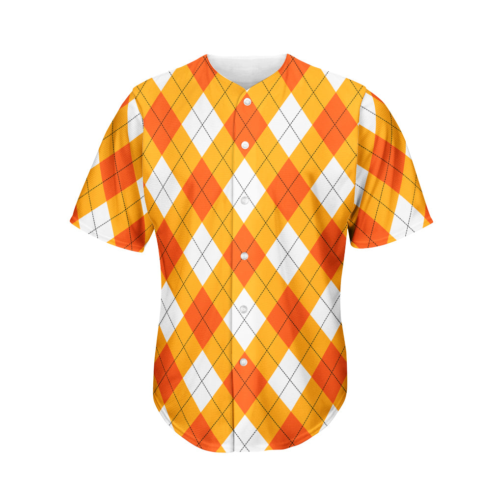 White And Orange Argyle Pattern Print Men's Baseball Jersey
