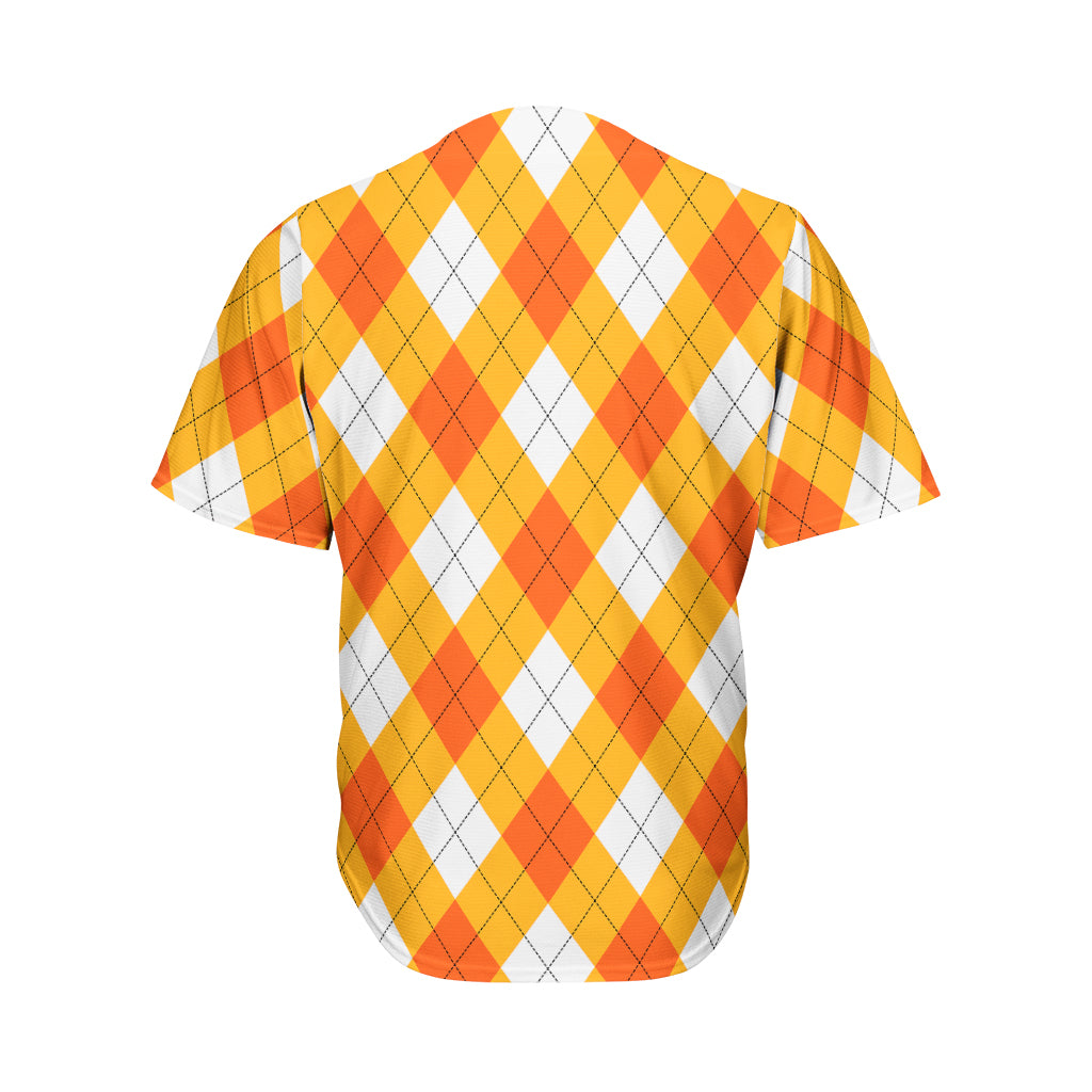 White And Orange Argyle Pattern Print Men's Baseball Jersey