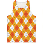 White And Orange Argyle Pattern Print Men's Tank Top