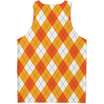 White And Orange Argyle Pattern Print Men's Tank Top