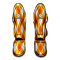 White And Orange Argyle Pattern Print Muay Thai Shin Guards