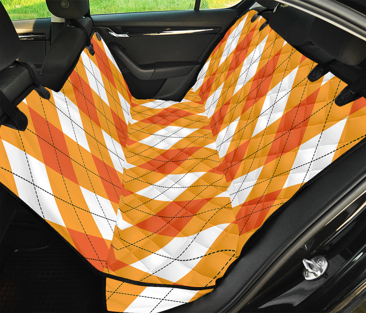 White And Orange Argyle Pattern Print Pet Car Back Seat Cover