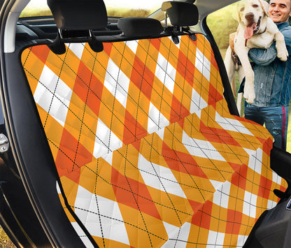 White And Orange Argyle Pattern Print Pet Car Back Seat Cover