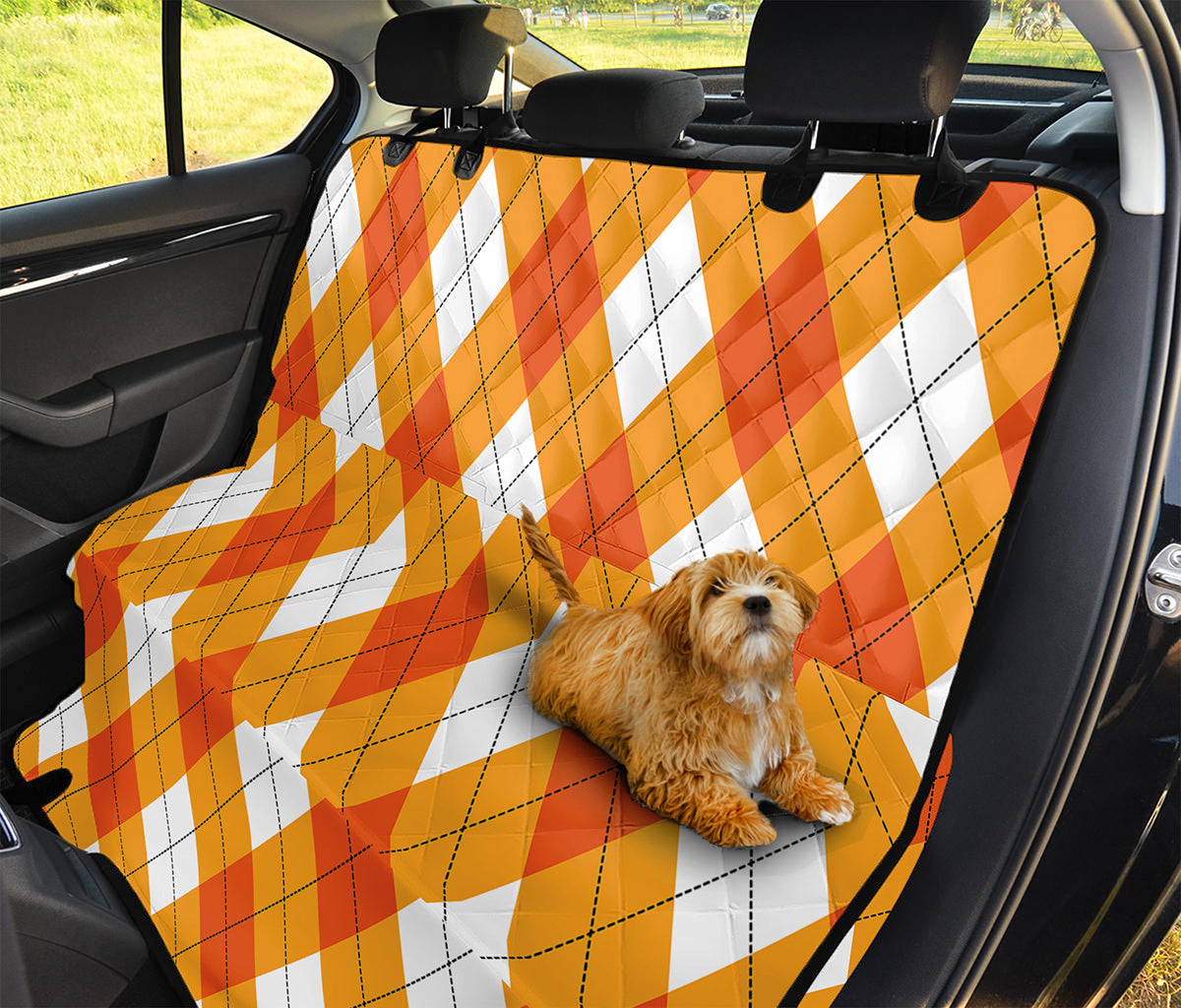 White And Orange Argyle Pattern Print Pet Car Back Seat Cover